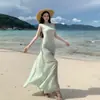 Vestido de Renda com Cintura Marcada Fora do Ombro para Mulheres, Estilo Francês de Alta Qualidade Elegante, Vestido Longo Emagrecedor Fora do Ombro, Vestido para Férias nas Maldivas