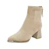 Botines de tacón alto estilo francés para mujer, nuevo modelo otoño e invierno 2026, tacón grueso Maillard, cierre trasero, botas Martin ajustadas elásticas