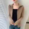 2025 Novo Outono e Inverno Gola Listrada Zíper Cardigan de Cashmere Versátil Feminino Jaqueta Tricotada Suéter Peça de Cima Externa