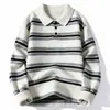 Outono Inverno Nova Moda Masculina Suéter de Malha com Gola Listrada Moda Jovem Casual Pulôver Camisa Base