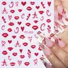 Pegatinas para Uñas Artísticas de San Valentín con Nuevo Brillo Transfronterizo, Brillo Fino Ins, Labios Rojos Románticos, Corazón, Pegatinas Adhesivas DIY para Uñas