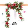 Simulación de vid de rosa, flor falsa de plástico, vid de hoja verde, planta de flor, vid de boda, decoración del hogar, vid de flores al por mayor