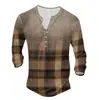 Camiseta de Manga Larga para Hombre de Comercio Exterior Europeo y Americano Transfronterizo Modelo Más Vendido con 7 Botones y Estampado Digital 3D Moda Casual Ropa para Hombre