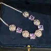 Cubo de Açúcar Ametista! Pulseira Flor de Zircônia Quadrada Super Brilhante, Pulseira Estilo Corte Francês, Joias de Luxo Leve e de Alta Qualidade