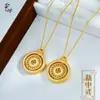 Colgante de Arena Dorada con Brújula y Patrón de Moneda de Cobre con Diamantes, Cobre Chapado en Oro Giratorio Estilo Chino Nuevo Moda Versátil Cadena para Clavícula