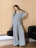 Elegante Conjunto de Suéter para o Dia a Dia 2026 Outono/Inverno Novo Estilo Suéter de Tricô Falso Duas Peças + Calça Reta de Perna Larga Conjunto de Duas Peças para Mulheres