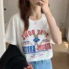Lightning Warehouse Verão Novo Camiseta de Manga Curta Feminina Solta Estilo Coreano INS Versátil Estampa de Desenho Roupas de Baixo Manga Meia Top Feminino
