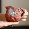 Taza de Cerámica de Arcilla Roja y Arena Morada para Compartir Té con Incrustaciones de Plata, Accesorio de Juego de Té, Recipiente Individual para Servir Té