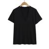 2512-25 Primavera Novo Estilo Francês Solto Preguiçoso Casual Sexy Sexy Decote V Profundo Solto Fino Camiseta de Manga Curta