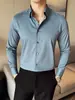 Camisa de Tencel para Hombre Estilo de Negocios de Lujo Ligero, Manga Larga, Sin Arrugas, Antiarrugas, Temporada de Primavera, Tacto de Alta Gama, Corte Ajustado, Empaque en Caja de Regalo