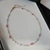 Pérola de água doce cor mista pulseira de pedra natural verão dopamina colar temperamento cyber celebridade Shoushan pedra ágata clavícula cadeia