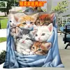 Manta de Franela con Gato Retro Lindo de Alta Venta Transfronteriza de Amazon para Uso en Casa, Oficina y Sofá en Todas las Estaciones