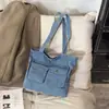 Bolsa Tote Jeans Simples de Grande Capacidade 2026 Verão Nova para Trabalho Deslocamento Cor Sólida Casual de Ombro/Mão Feminina