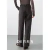 Calça Larga Estilosa Cinza-Marrom para o Dia a Dia Calça Casual para Mulheres Outono e Inverno Nova Moda 2026 Versátil Calça Longa Reta