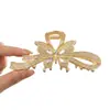 Direto do fabricante, presilha de garra de strass borboleta de alta qualidade, presilha de tubarão grande de metal, acessório de cabelo feminino para coques
