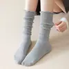 Calcetines holgados para mujer con zapatos de cuero pequeños, talla grande, pierna gruesa, encaje, adelgazantes, primavera y otoño, calcetines de tubo largo, color café, estilo moderno