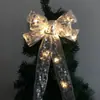 Laço de Fita de Natal com Luzes Decoração de Árvore de Natal Festa Arranjo de Cena Festiva Laço com Iluminação LED