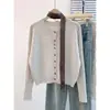 Cardigan de Tricô com Manga Longa Irregular Estilo Coreano Suéter Peça de Roupa Externa Top Feminino Outono 2026 Novo Gola Redonda
