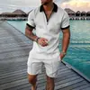 Comercio Exterior Transfronterizo Moda Camisa Polo de Manga Corta con Cremallera Conjunto de Shorts Casuales Impresos en 3D de Moda para Hombre