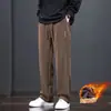 Pantalones Casuales Gruesos de Pana con Felpa Plus para Hombre, Otoño Invierno, Modernos, Cómodos, para el Trabajo, Holgados, Pierna Recta, Largos