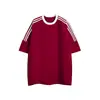 20 220g Camiseta de Algodão Solta Manga Curta Ombro Três Barras Edição Lisa Leve Masculina e Feminina Verão Nova Moda