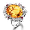 Anillo del Tesoro Color Flor de Cerezo Citrino Super Brillante de Lujo con Ramas y Hojas con Diamante en Forma de Huevo Anillo de Diamante Amarillo