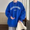 Sudadera de Cuello Redondo para Hombre, Nuevo Estilo Otoño, Forrada de Polar, Estampado de Letras, Top Casual, Estilo Hong Kong, Versátil, Chaqueta Pulóver Holgada
