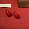 Amor otoño e invierno retro vino tinto Amor pendientes diseño de nicho femenino personalidad temperamento versátil bola pendientes de doble cara