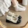 Zapatos Mary Jane Estilo Pequeño Chanel para Mujer 2026 Otoño Nueva Llegada Corte Bajo Lazo Tacón Grueso Versátiles con Faldas JK Zapatos Pequeños de Cuero