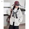 Chaqueta Casual Estilo Coreano con Forro de Algodón para Niñas, Sudadera Cardigan para Niñas Mayores con Bufanda Tejida, Bordado de Letras, Abrigo de Algodón con Capucha