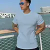 Camiseta de Manga Corta para Hombre con Cuello Redondo de Verano, Camiseta Básica de Nuevo Estilo para Hombre, Top de Canalé, Tendencia de Verano y Versátil, Absorbe la Humedad y el Sudor