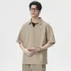 Camisa de Rayas Manga Corta para Hombre, Nuevo Estilo Verano, Camiseta Transpirable de Algodón Puro Manga Corta, Camisa de Cuello Polo Pullover, Ropa para Hombre al por Mayor