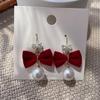 Pendientes de plata 925 con forma de estrella de Internet, con lazo de terciopelo rojo, para novia, con perlas, para mujer.