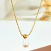 Cadena de Clavícula de Perlas de Lujo Ligero y Gama Alta, Minimalista de Nicho Acero Inoxidable Acero de Titanio Colgante de Perla con Forma de Gota de Agua Collar Venta al por Mayor