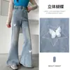 Jeans Acampanados para Niñas Primavera 2026 Nuevo Estilo Pantalones Largos para Niños Pantalones Acampanados Elegantes para Niños Grandes con Pedrería