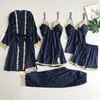Fabricante de Pijamas al por Mayor Camisola de Seda Sintética para Mujer Ropa de Dormir Encaje Conjunto de Varias Piezas Ropa de Casa Lencería Camisón Sexy de Encaje