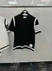 Camiseta de Manga Corta con Tejido de Cuentas TB Nuevo de Campamento Directo de Fábrica Primavera y Verano Top a Rayas de Cuatro Barras en Color de Contraste Combinable y Trendy