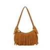 Bolsa de Axila Infantil com Franjas Retrô Estilo Coreano para Menina Pequena Mini Bolsa de Mão Lisa Acessório para Roupa de Viagem de Bebê