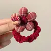 Elástico de Cabelo Pequeno Xadrez Vermelho com Desenho de Urso de Desenho Animado e Flor para Meninas, Cordão de Cabelo para Bebê, Versátil Acessório de Cabelo Estilo Coreano para Rabo de Cavalo Alto