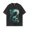 Devil Comes 240g Heavy Double Yarn Washed Old American T-shirt Europeia e Americana High Street Tamanho Grande Verão Masculino Top