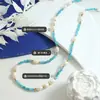 Moda europea y americana personalidad nicho diseño cadena clavícula collar perla de agua dulce piedra azul joyería Nueva Mujer