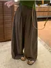 Calça pantalona retrô xadrez miúdo com cordão, feita sob medida, estilo coreano, para mulheres, cintura alta, modelagem solta, cobre o quadril, emagrece e tem caimento fluido, perfeita para uso casual