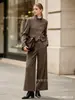 Z Ropa Europea Americana para Mujer Comercio Electrónico Transfronterizo Venta al por Mayor Moda Commute Conjunto de Chaqueta de Traje Corta a Cuadros + Pantalones de Pierna Ancha de Cintura Alta