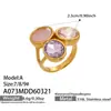 Moda Europea y Americana Nuevo Estilo Anillo de Flor Geométrica de Piedra Natural Colorida Ins Nicho Acero Inoxidable Chapado en Oro Real 18K Joyería