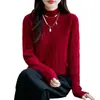 10 suéteres de punto para mujer de otoño e invierno, cuello semi-alto, adelgazante, grueso, de manga larga, jersey, lana, color liso, tejido de ochos, punto de siete puntos, rosa