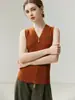 Chaleco de punto vintage sin mangas con cuello en V para mujer, cárdigan de cachemir de color liso, look de capas elegante, diseño de doble cremallera
