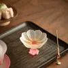 Taza de té de loto rosa de vidrio hecha a mano, taza de maestro para damas, taza aromática de pétalo de pie alto, taza de shochu, taza de té de lujo ligero