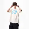 Camiseta de Algodón Puro con Estampado de Letras Estilo Americano para Hombres y Mujeres, Top de Manga Corta Pesado de Verano High Street, Camisa de Media Manga Suelta y Fresca para Parejas