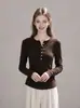 Camisa de Manga Longa com Botões Estilo Minimalista Outono Inicial Slim Fit Camada Interna Versátil Diária Camisa Base Feminina