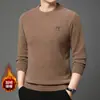 Suéter de Terciopelo para Hombres de Mediana Edad con Hurón Invierno Nueva Llegada Forrado de Felpa Tejido Grueso Suéter Casual Cálido Traje Superior